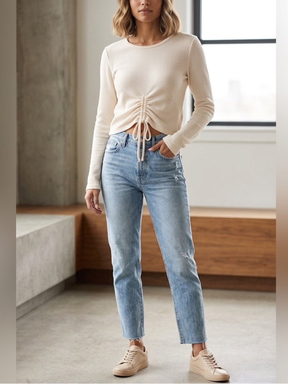 COZIE by PINK ROSE Soft Shell Ruched Long Sleeve Top